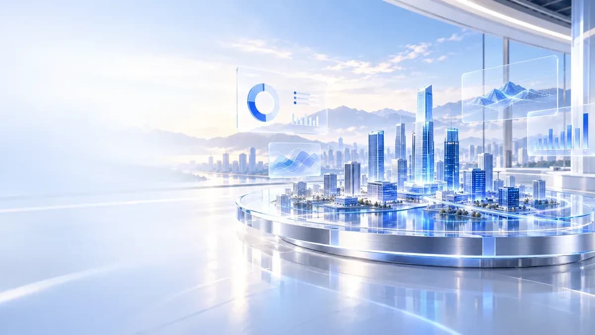数字城市模型与数据面板，AI 生成概念配图