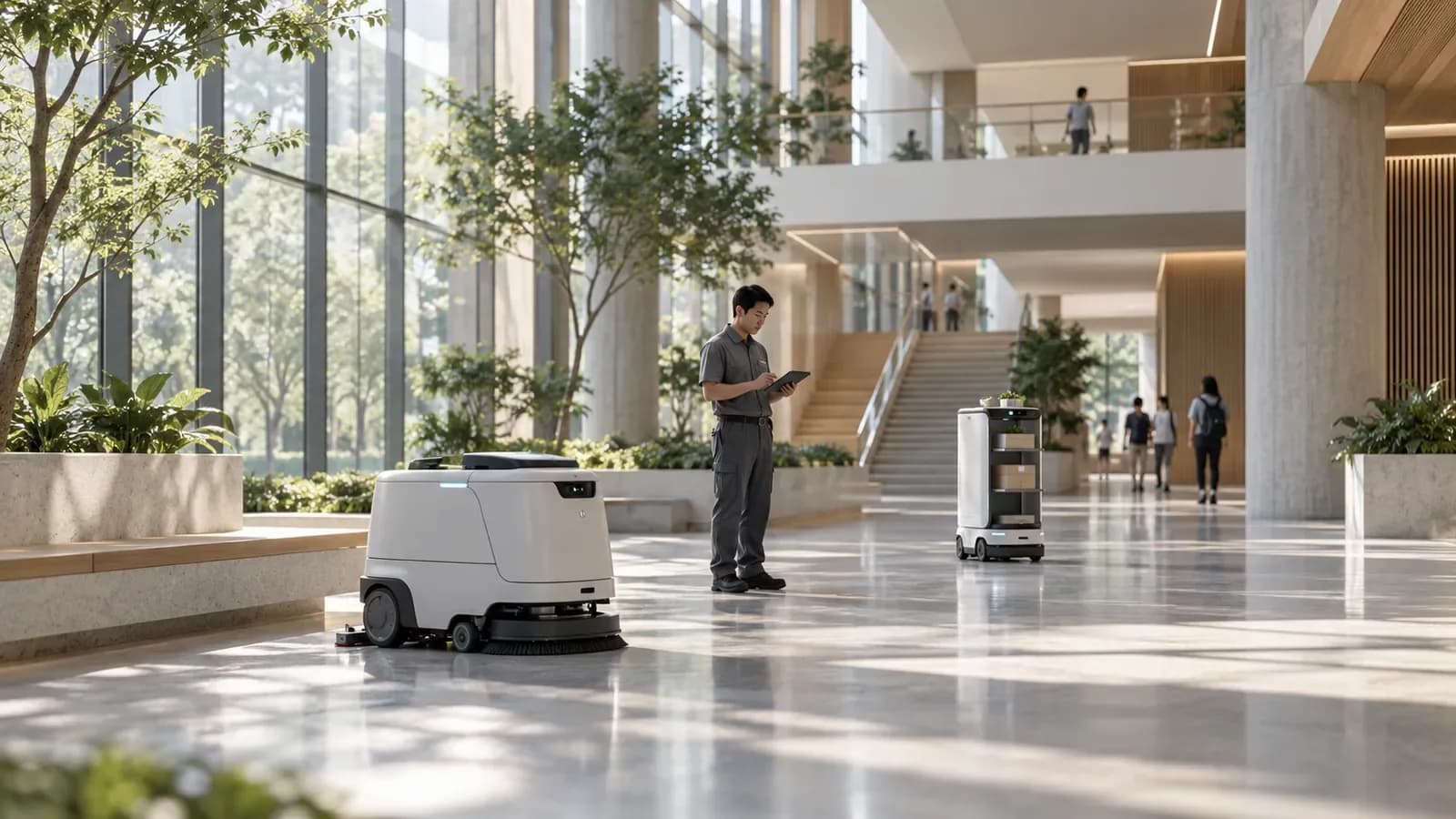 园区巡检清洁与智能管家协同场景设计，AI 生成概念配图