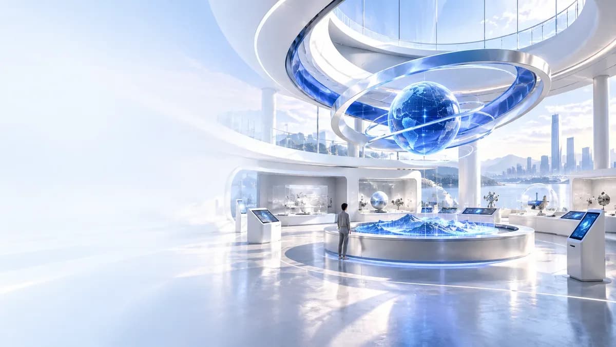 全息装置与数字展示终端，AI 生成概念配图